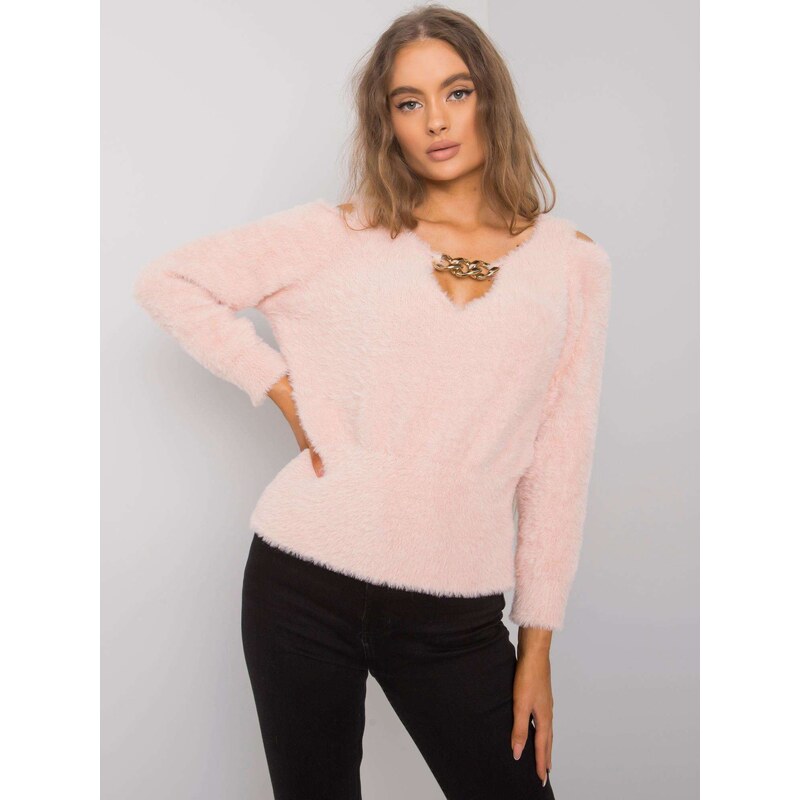Fashionhunters Zaprášený růžový svetr s průstřihy od Leandre RUE PARIS
