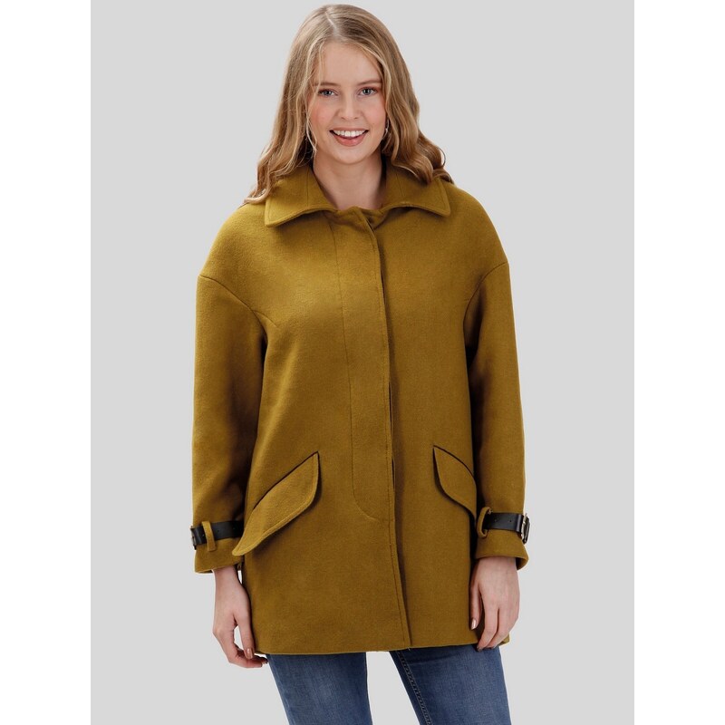 PERSO Womans Womens wool coat with decorative straps 111102870