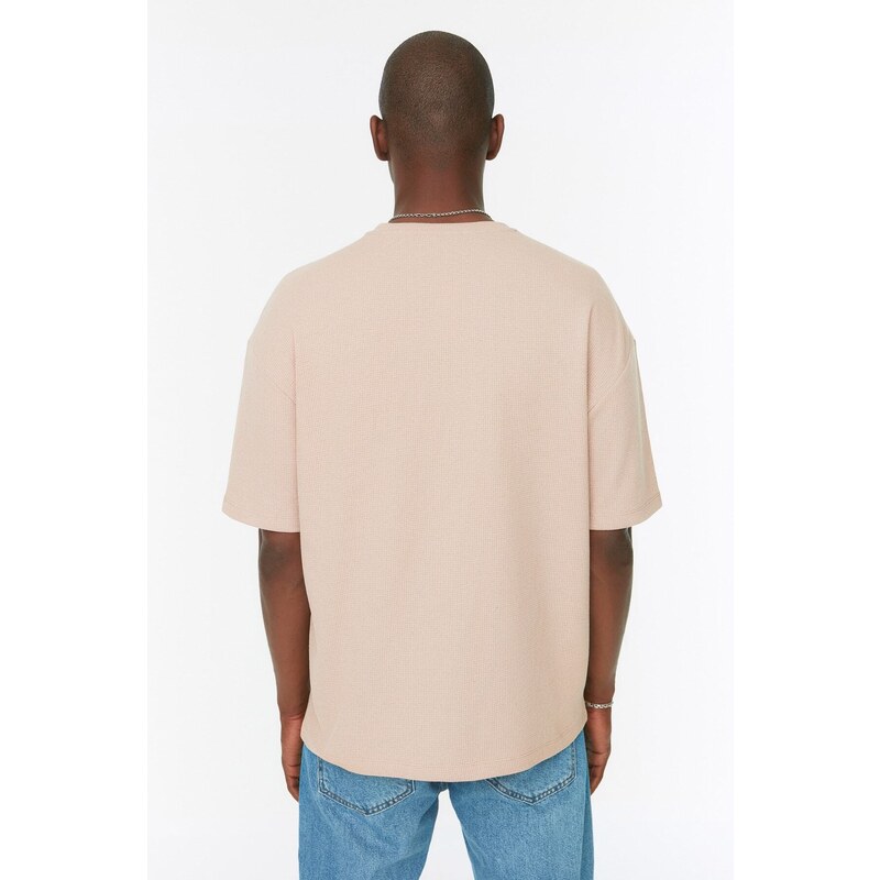 Trendyol Camel Oversize/Wide-Fit Crew Neck Short Sleeve Basic Textured T-shirt