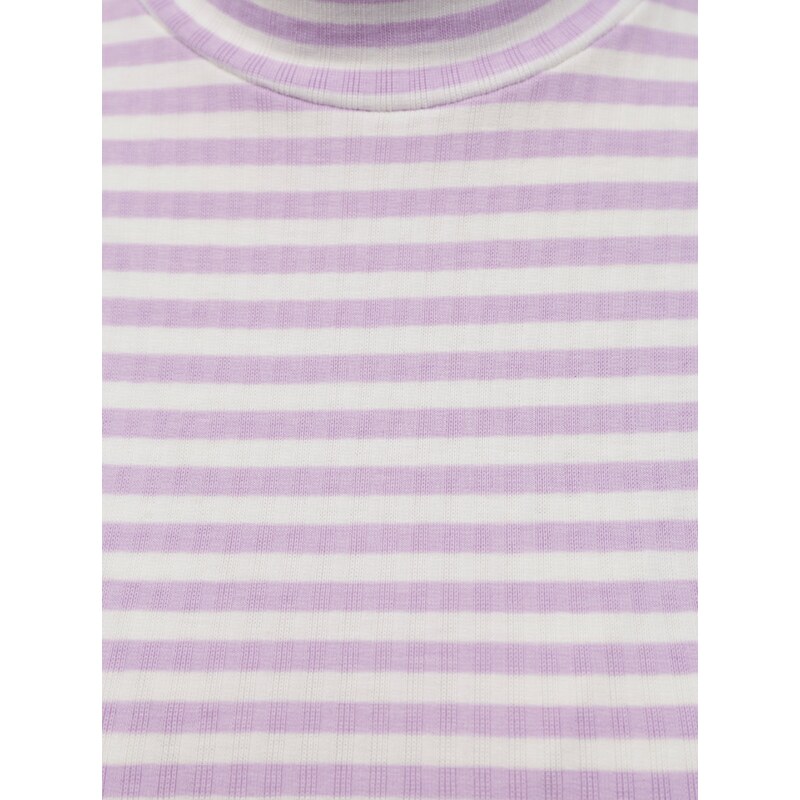 Bílo-fialové pruhované krátké tričko Pieces Raya - Dámské