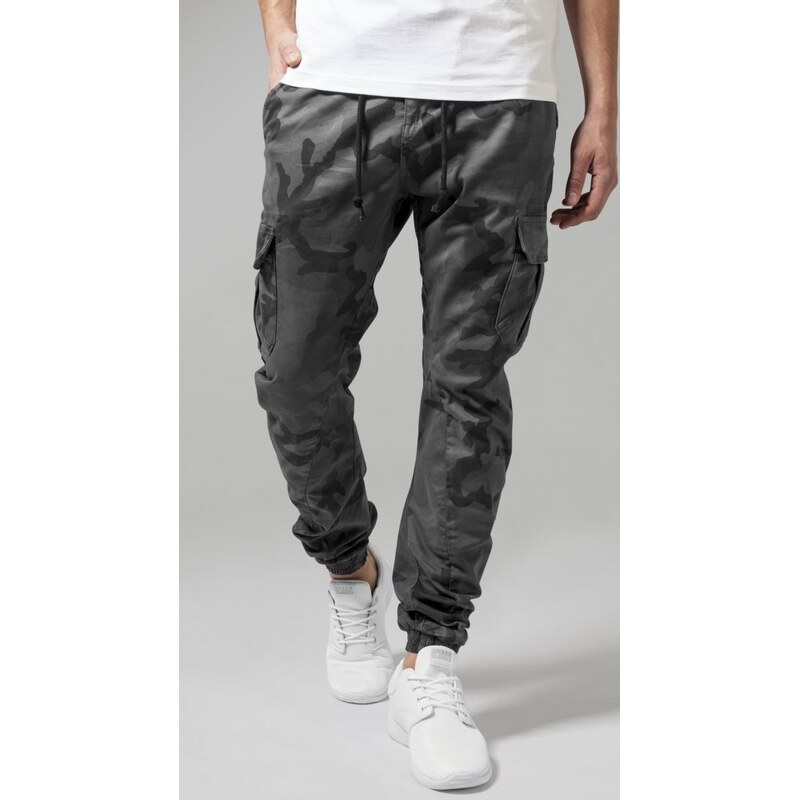 Šedé maskáčové pánské kalhoty Urban Classics Cargo Jogging camo