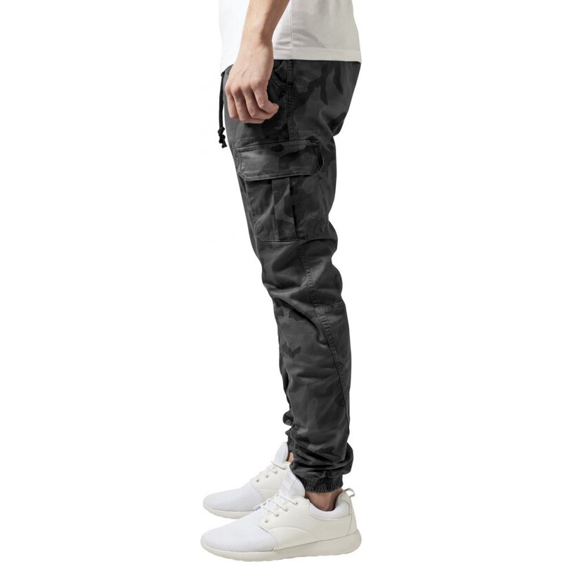 Šedé maskáčové pánské kalhoty Urban Classics Cargo Jogging camo