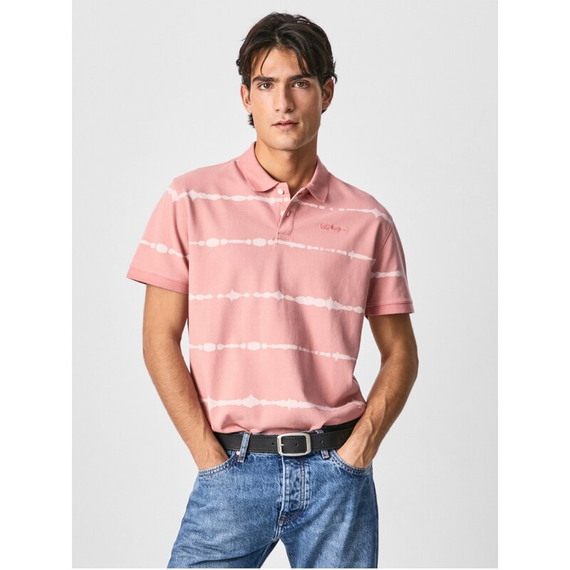 Růžové pánské pruhované polo tričko Pepe Jeans Farrell - Pánské