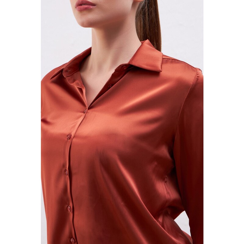 Gusto Satin Shirt - Brown