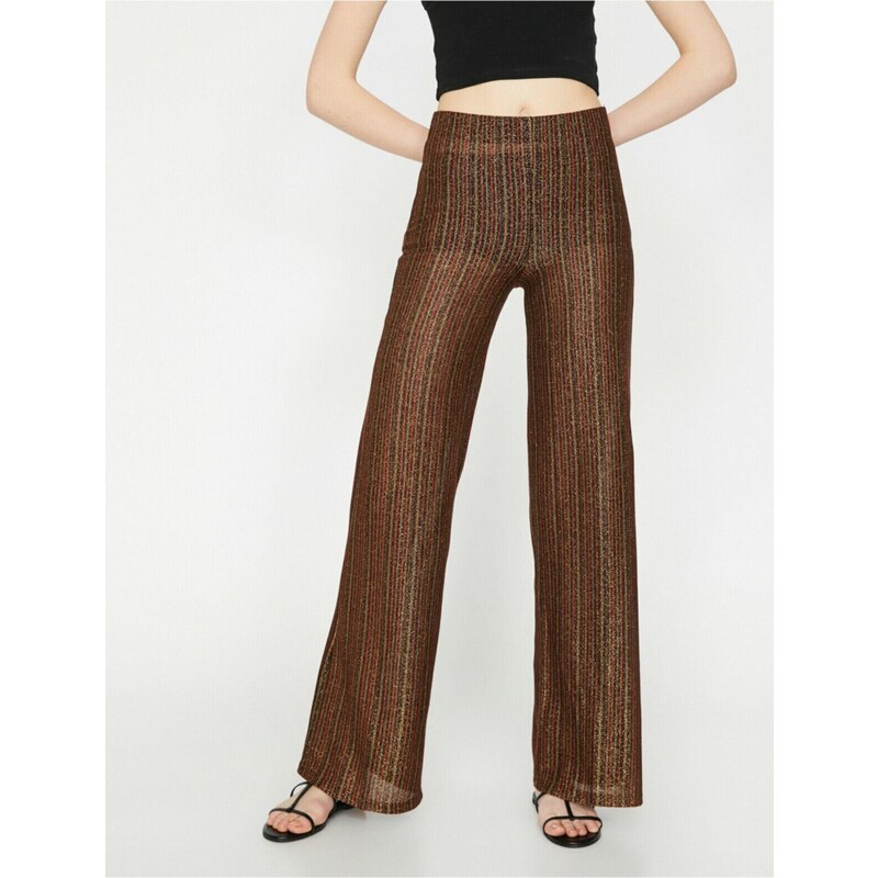 Koton Women's Brown Normal Waist Wide Leg Trousers