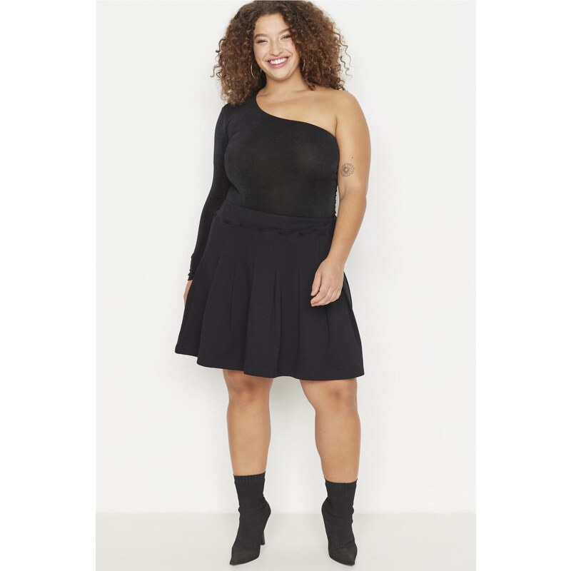 Trendyol Curve Black Knitted Pleated Skirt