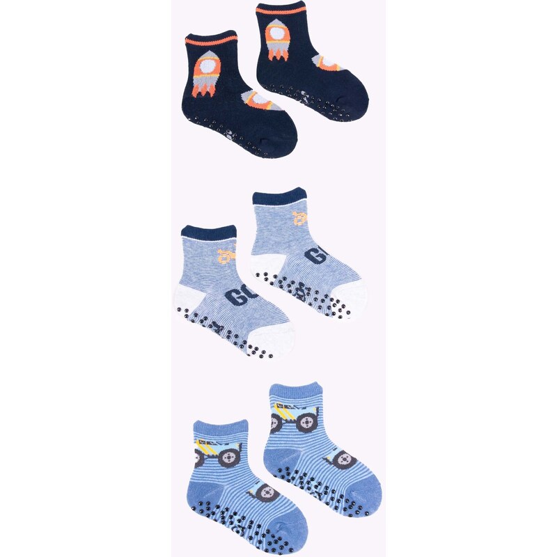 Yoclub Kids's Boys' Cotton Socks Anti Slip ABS Patterns Colours 3-pack SKA-0109C-AA3A-004