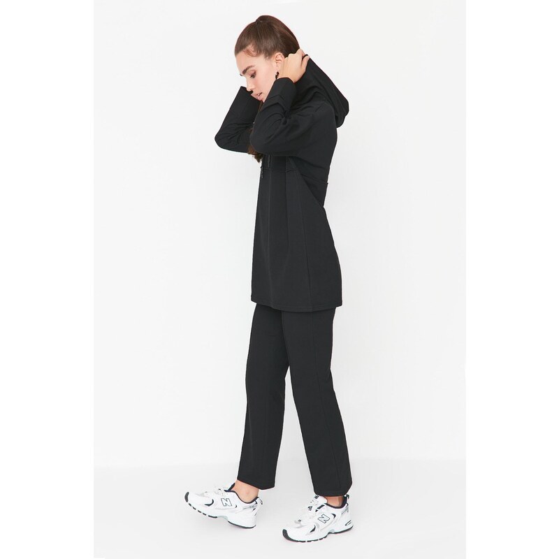 Trendyol Black Hoodie and Knitted Tracksuit Set