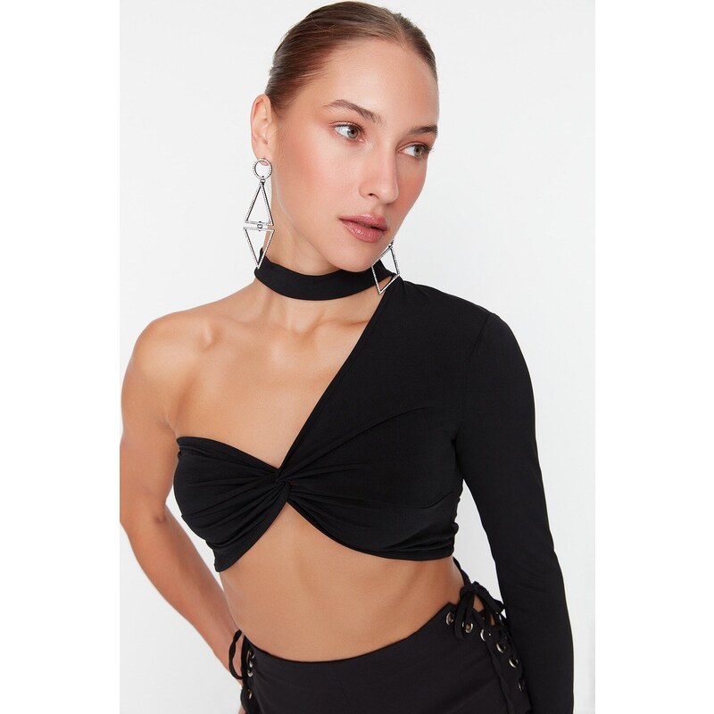 Trendyol Černý Pletený Crop Bustier