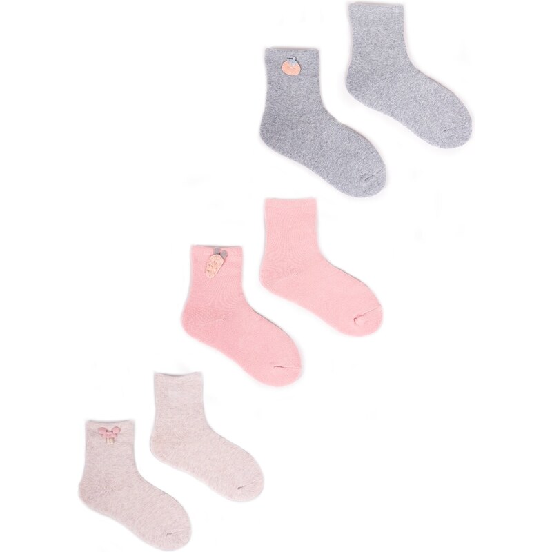 Yoclub Kids's Girls' Terry Socks With 3D Element 3-Pack SKF-0008G-000B