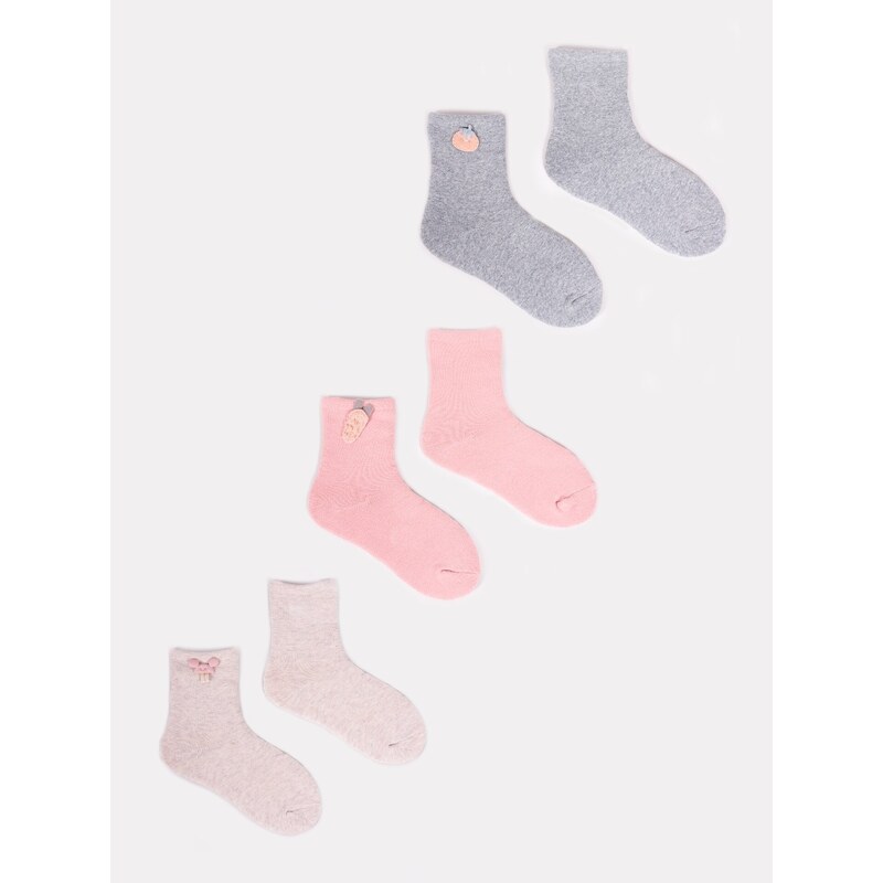 Yoclub Kids's Girls' Terry Socks With 3D Element 3-Pack SKF-0008G-000B