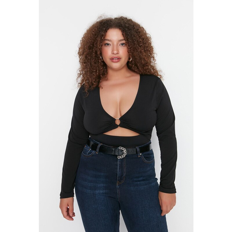 Trendyol Curve Black Window/Cut Out Detailed Knitted Blouse