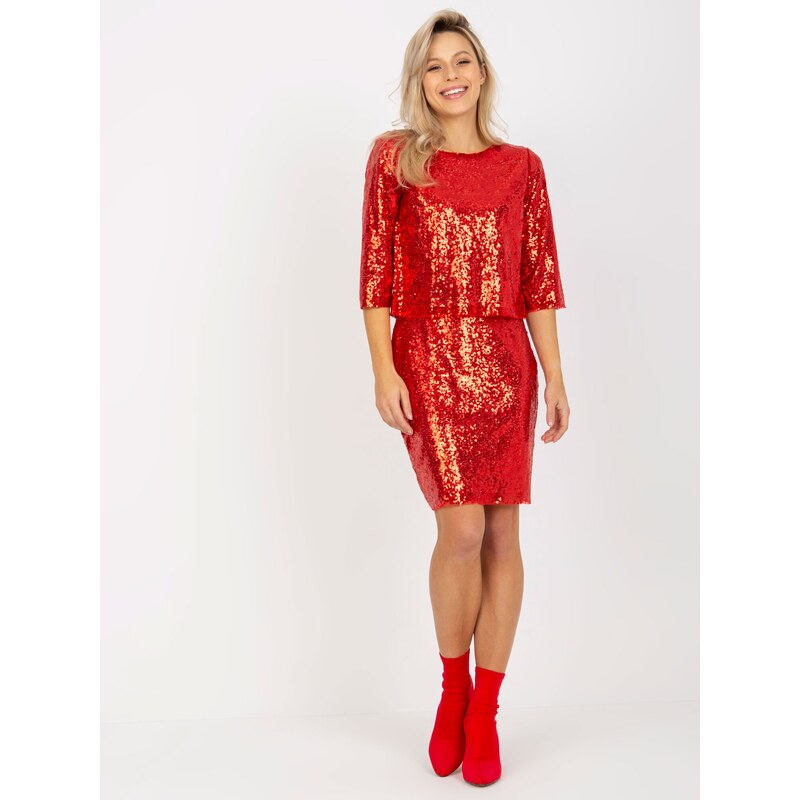 Fashionhunters Červená dámská tužková sukně s flitry