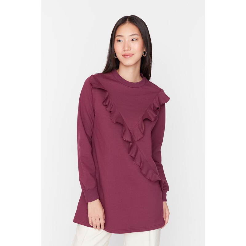 Trendyol Purple Frill Detailed Knitted Tunic