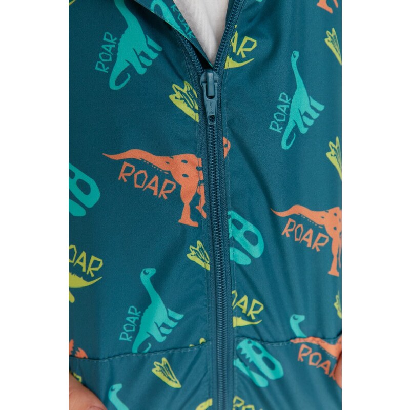 Trendyol Oil Boy Hoodie With Pocket Dinosaur Patterned Raincoat