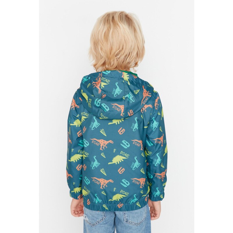 Trendyol Oil Boy Hoodie With Pocket Dinosaur Patterned Raincoat