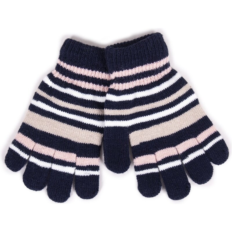 Yoclub Kids's Girls' Five-Finger Striped Gloves RED-0118G-AA50-004