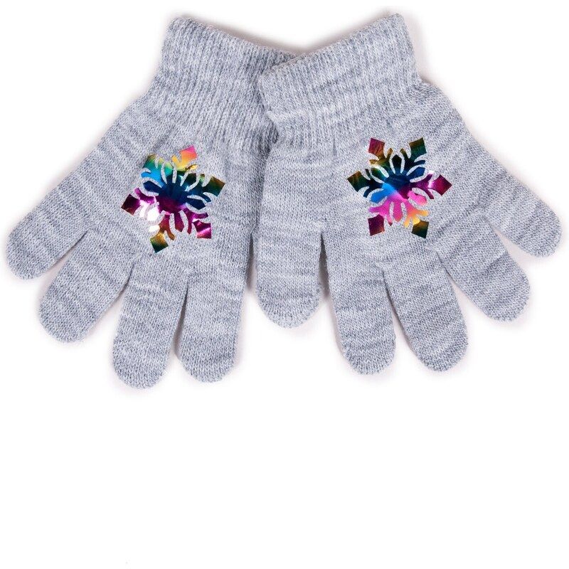 Yoclub Kids's Girls' Five-Finger Gloves With Hologram RED-0068G-AA50-006