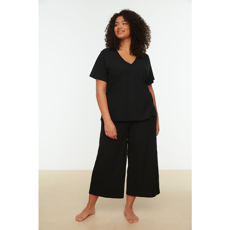 Trendyol Curve Black Knitted Pajamas Set