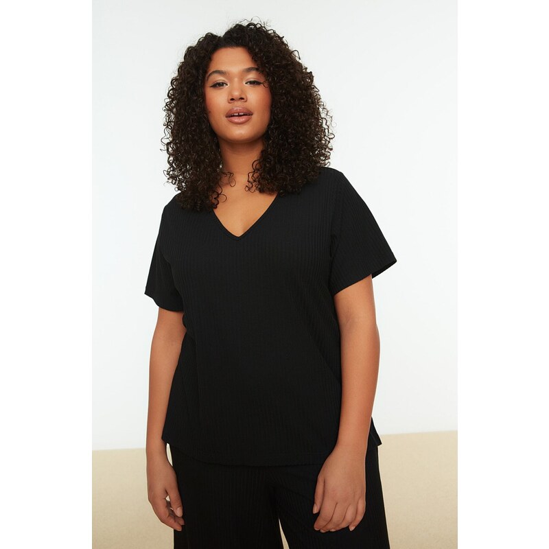 Trendyol Curve Black Knitted Pajamas Set