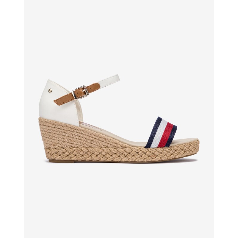 Bílé dámské sandály na klínu Tommy Hilfiger Shimmery Ribbon - Dámské