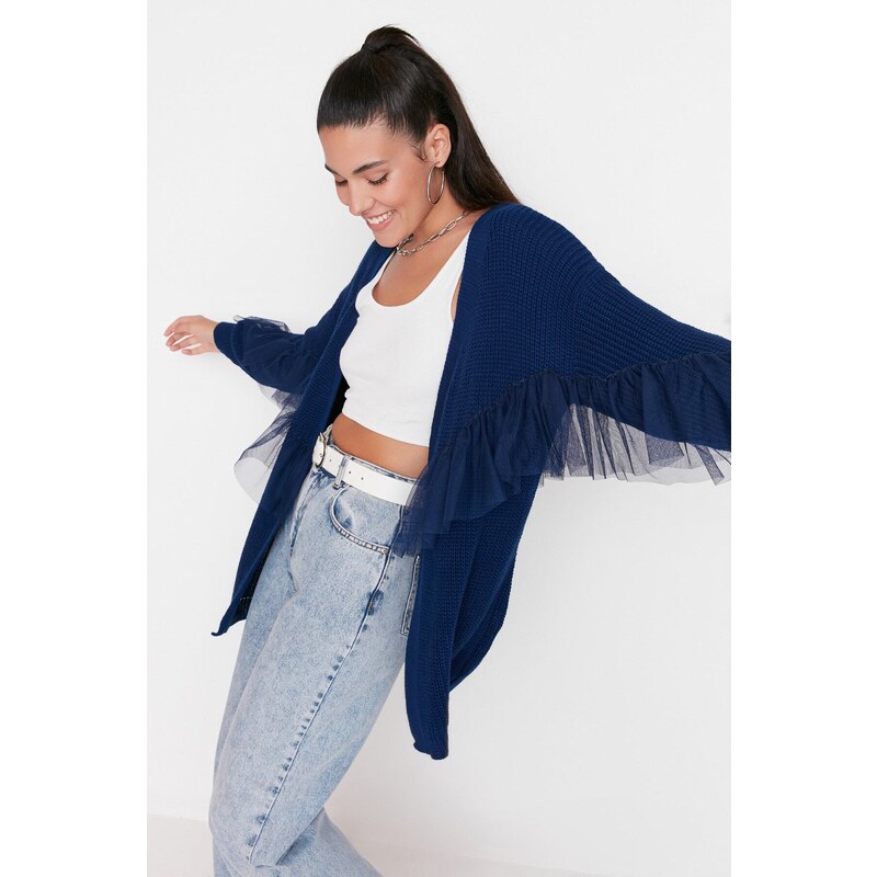 Trendyol Navy Blue Tulle Knitwear Cardigan