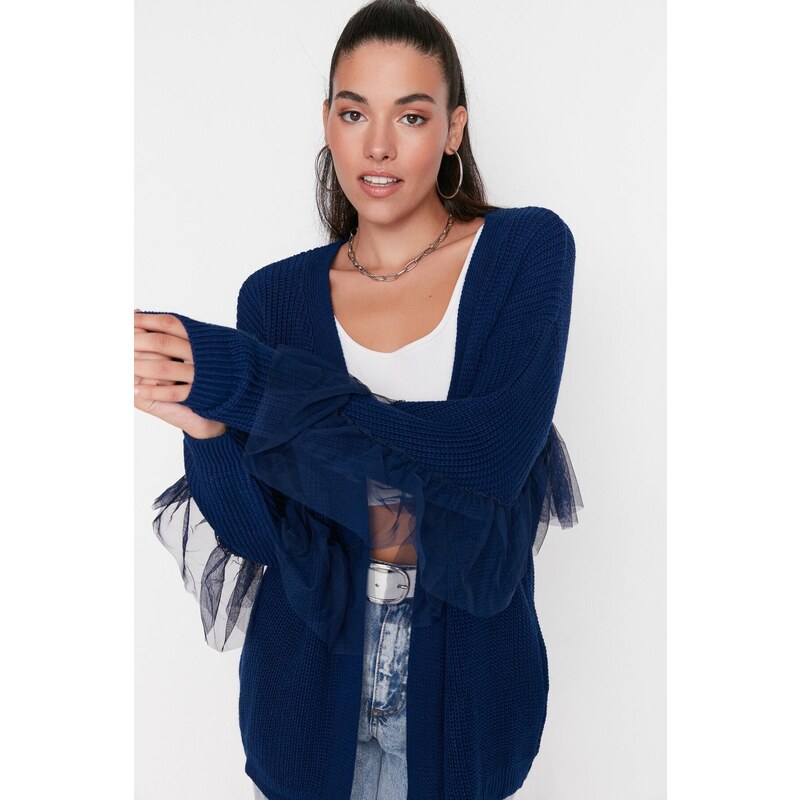 Trendyol Navy Blue Tulle Knitwear Cardigan