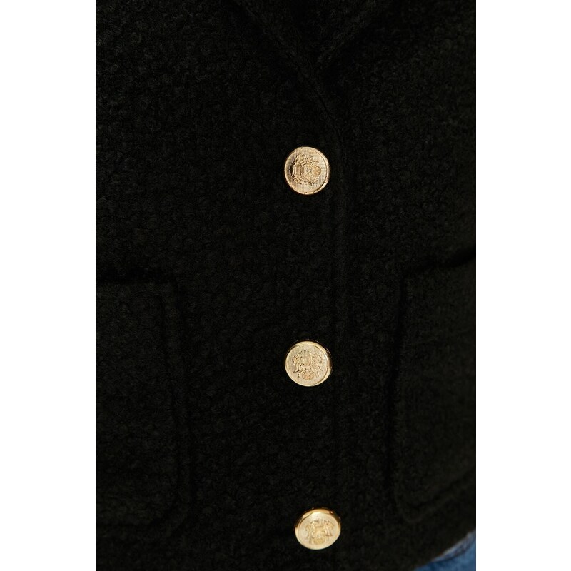 Trendyol Black Gold Button Detailní boucle kabát