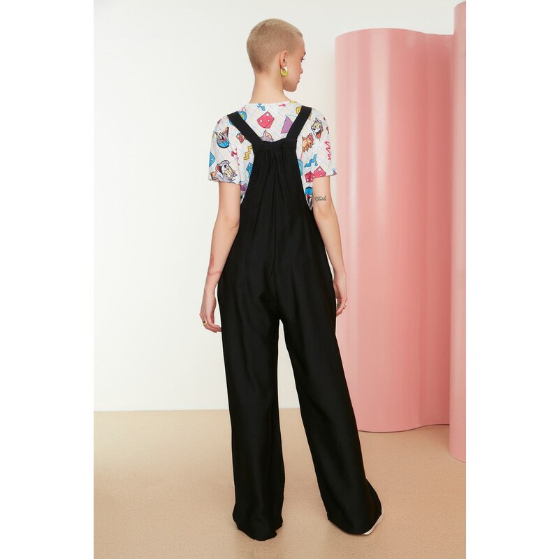 Trendyol Black Gilet Form Linen Look Wide Leg Woven Jumpsuit