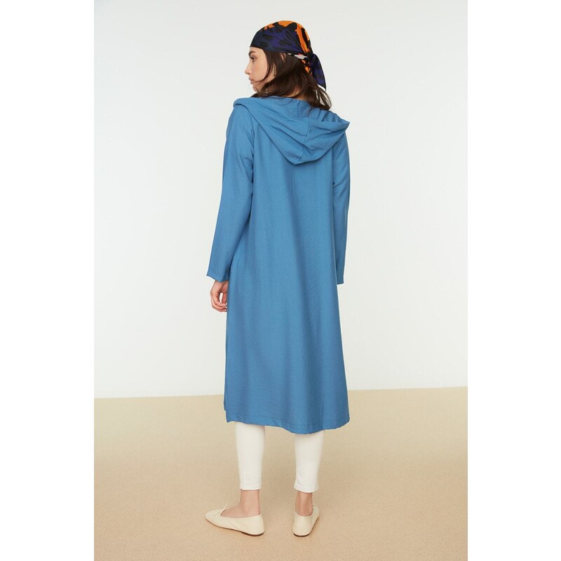 Trendyol Indigo Snap Closure Wide Fit Woven Hooded Cap & Abaya