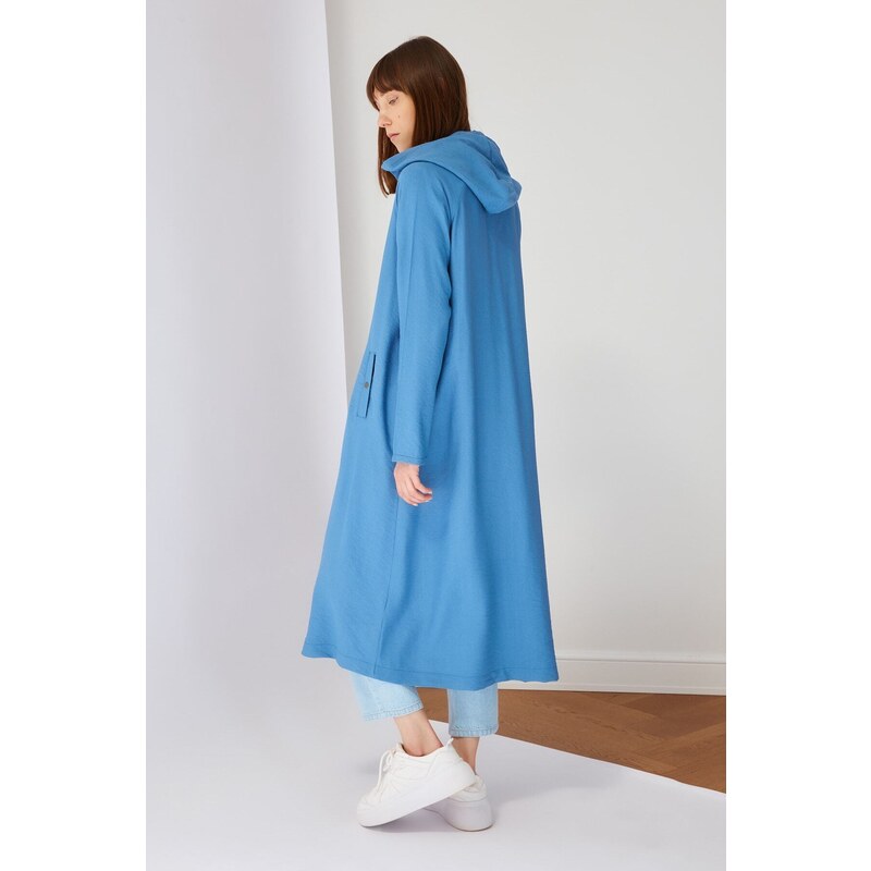 Trendyol Indigo Snap Closure Wide Fit Woven Hooded Cap & Abaya