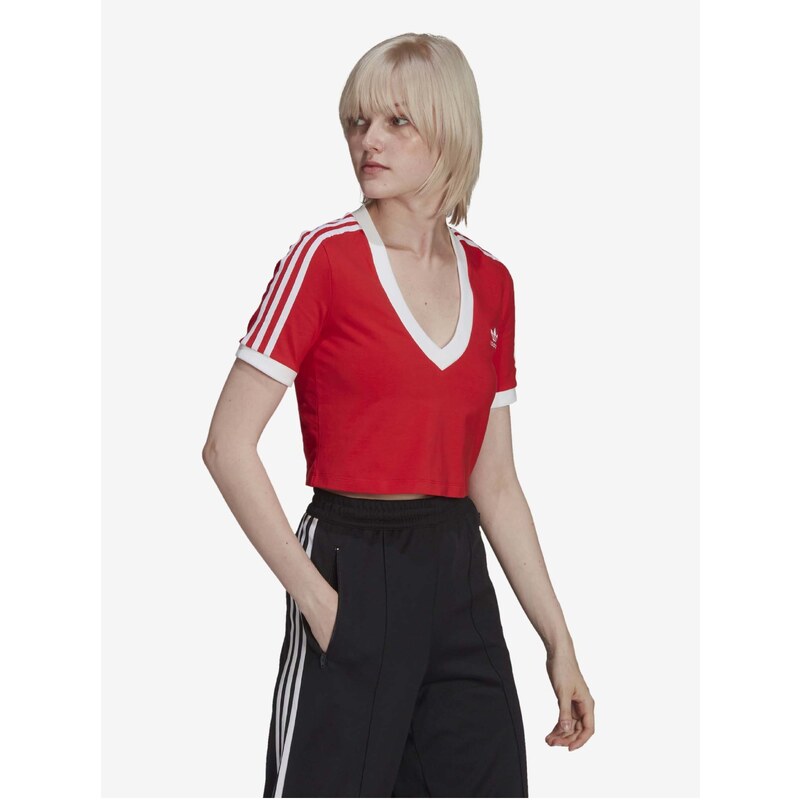 Červený dámský crop top adidas Originals - Dámské