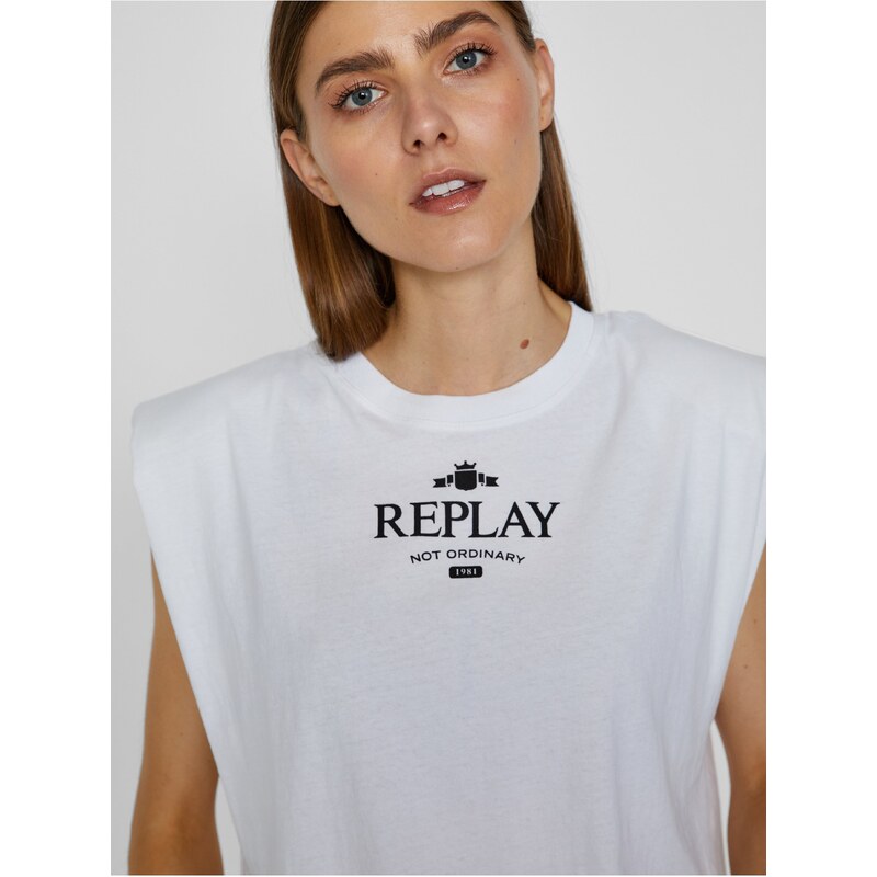 Bílé dámské tričko s potiskem Replay - Dámské