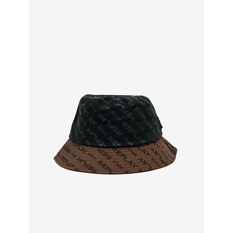 Hnědo-černý pánský klobouk s motivem Replay - Pánské
