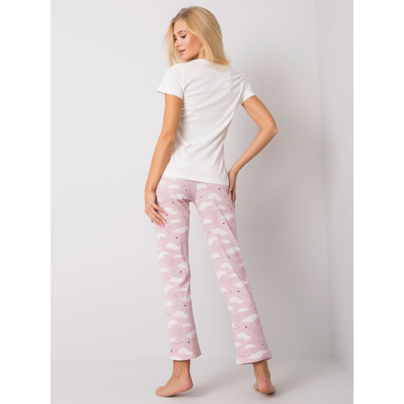 Fashionhunters Dvoudílné bílé pyžamo s potiskem