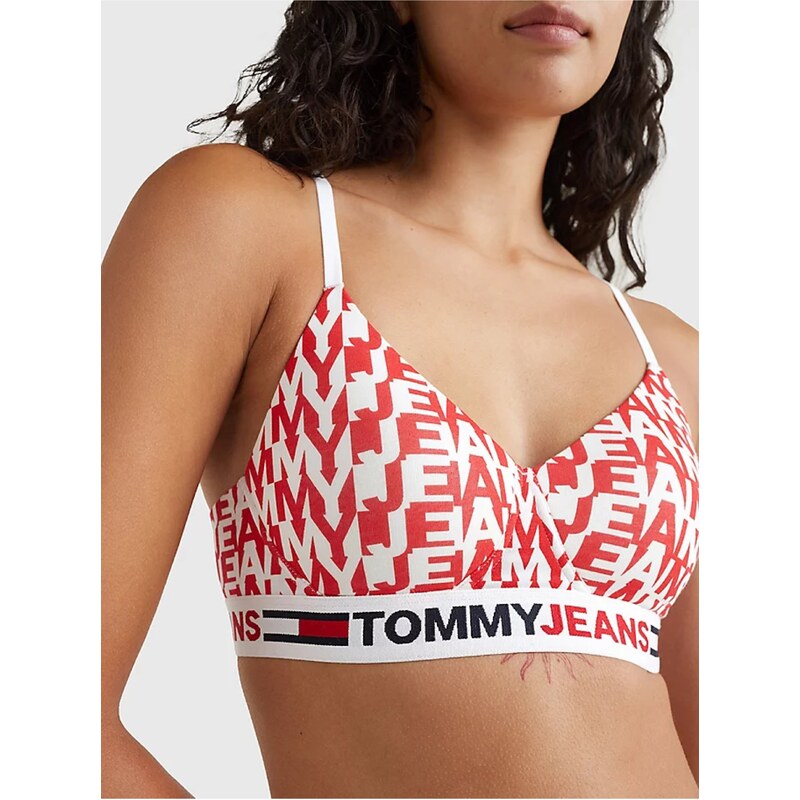 Tommy Hilfiger Červeno-bílá dámská vzorovaná podprsenka Tommy Jeans - Dámské