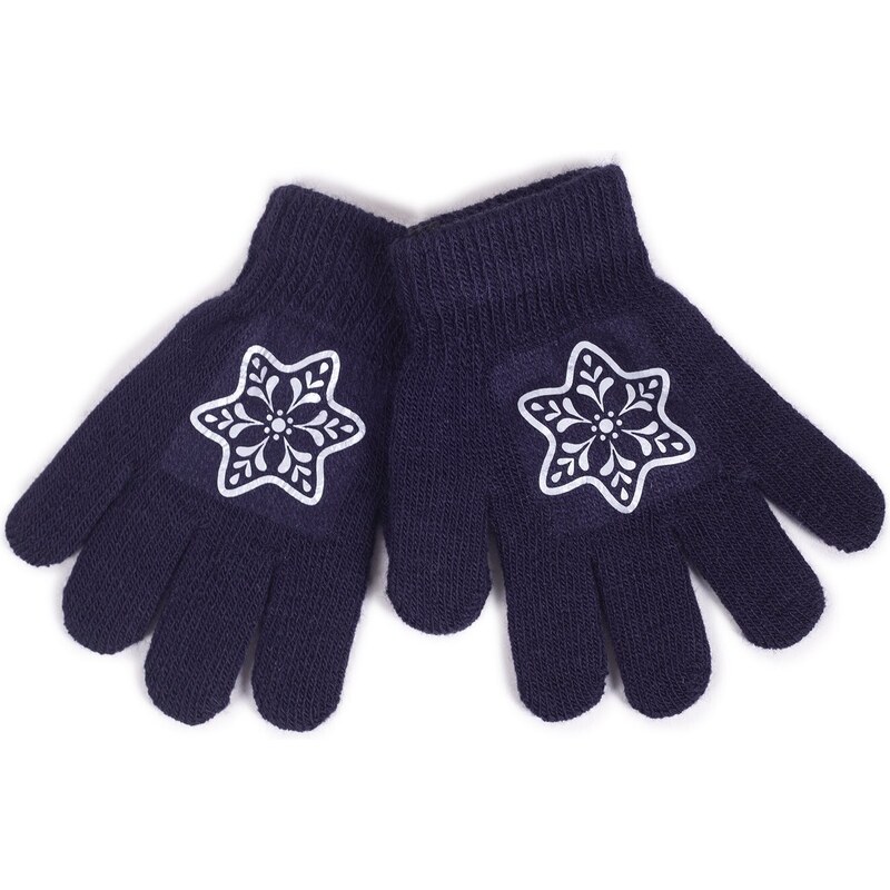 Yoclub Kids's Girls' Five-Finger Gloves With Reflector RED-0237G-AA50-008 Navy Blue