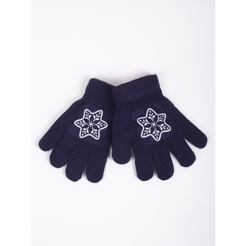 Yoclub Kids's Girls' Five-Finger Gloves With Reflector RED-0237G-AA50-008 Navy Blue