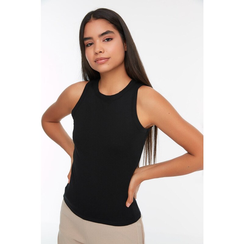 Trendyol Black Cotton, Sleeveless, Knitted Singlet