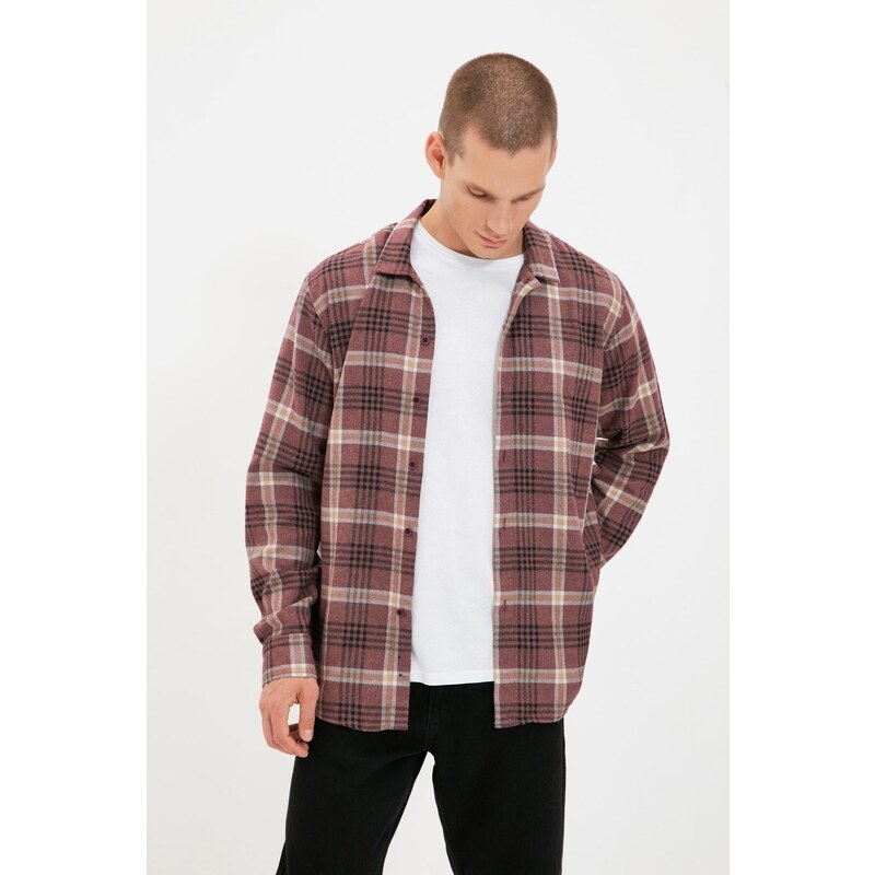 Trendyol Claret Red Men Regular Fit Shirt Collar Long Sleeve Lumberjack Plaid Shirt