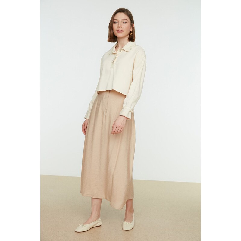 Trendyol Stone Regular Waist Woven Linen Look Skirt