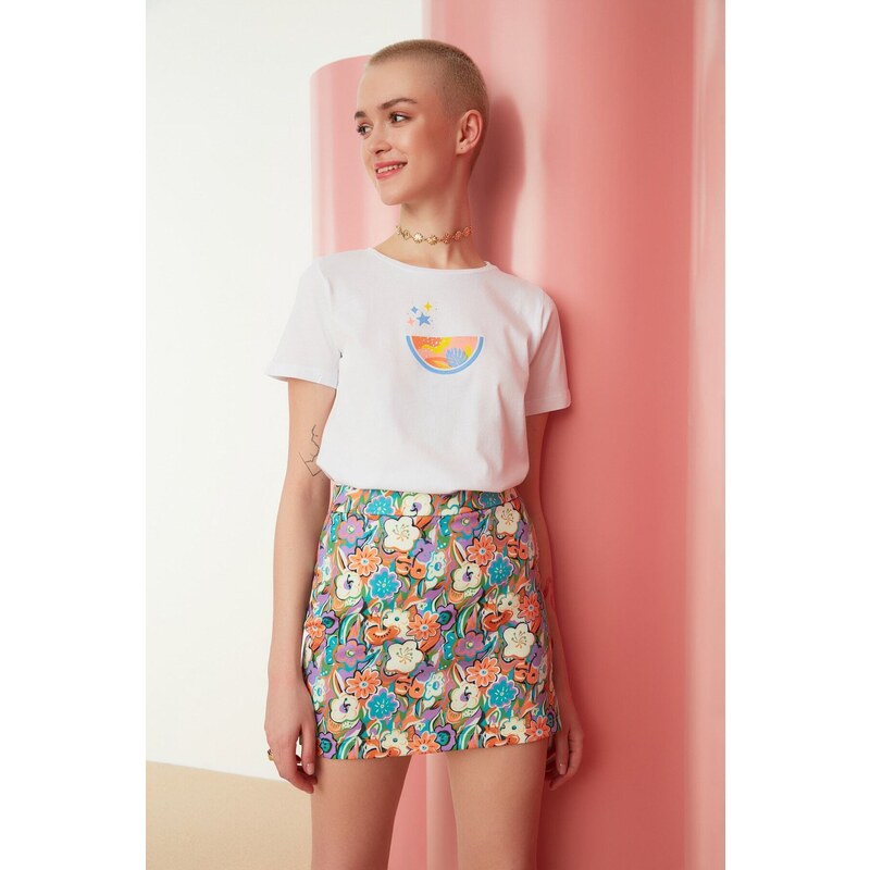 Trendyol Multi Color Floral Pattern Mini Length Woven Skirt