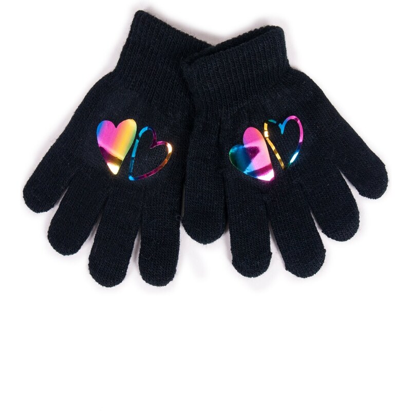 Yoclub Kids's Girls' Five-Finger Gloves With Hologram RED-0068G-AA50-004