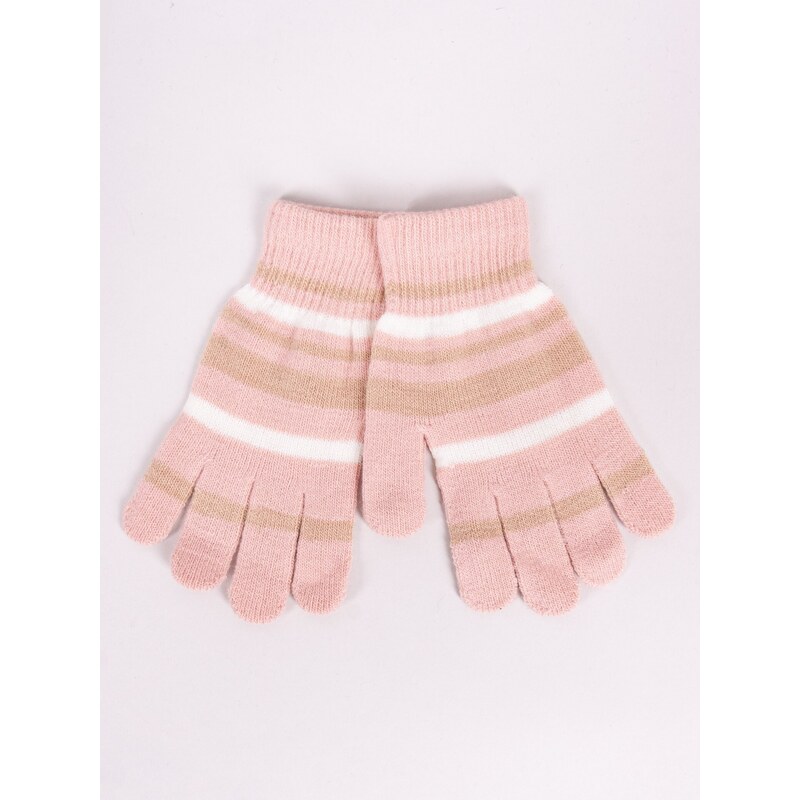 Yoclub Kids's Girls' Five-Finger Striped Gloves RED-0118G-AA50-006