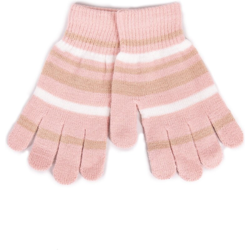 Yoclub Kids's Girls' Five-Finger Striped Gloves RED-0118G-AA50-006
