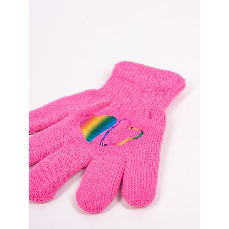 Yoclub Kids's Girls' Five-Finger Gloves With Hologram RED-0068G-AA50-005