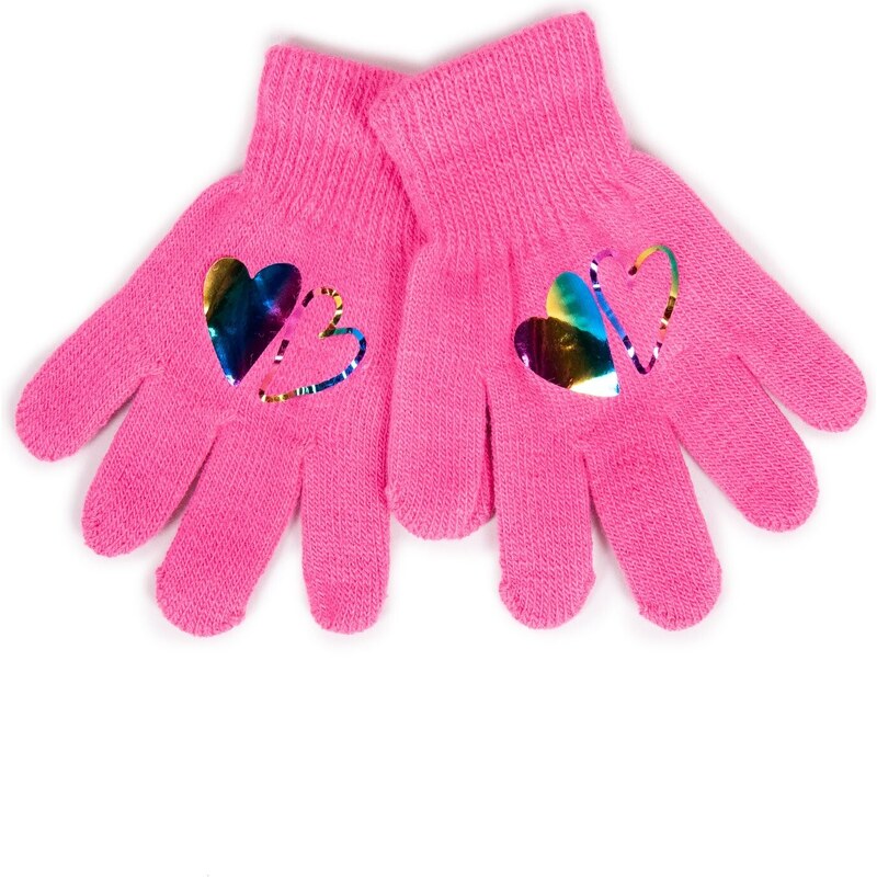 Yoclub Kids's Girls' Five-Finger Gloves With Hologram RED-0068G-AA50-005