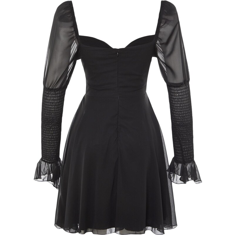 Trendyol Black Waist Opening/Skater Window/Cut Lined Out Detailed Chiffon Elegant Evening Dress