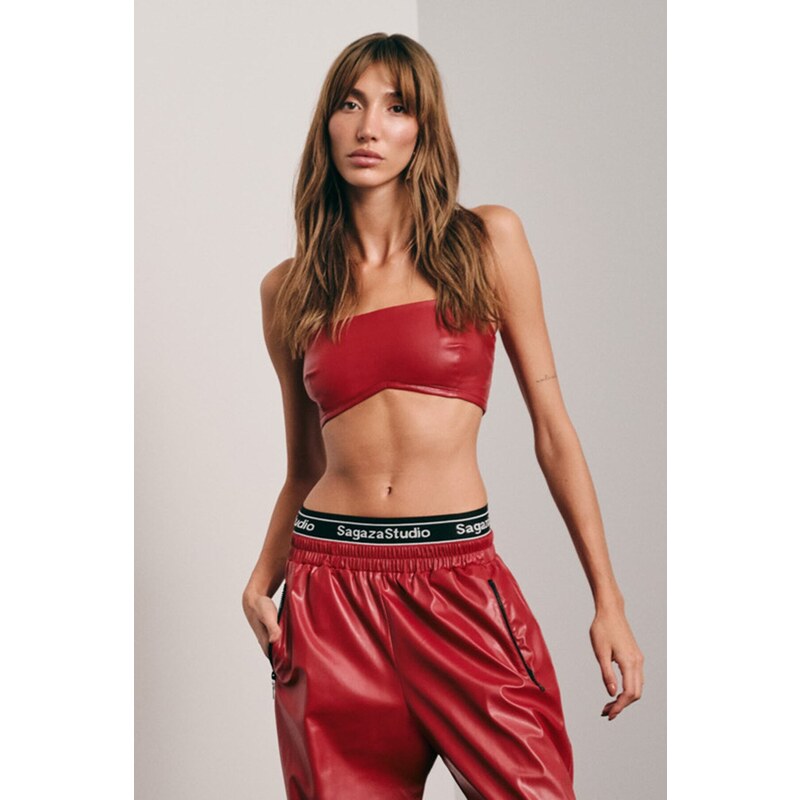 Trendyol X Sagaza Studio červený bustier z umělé kůže