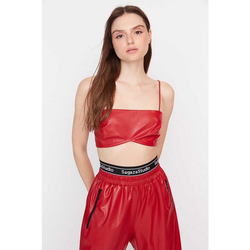 Trendyol X Sagaza Studio Red Faux Leather Bustier